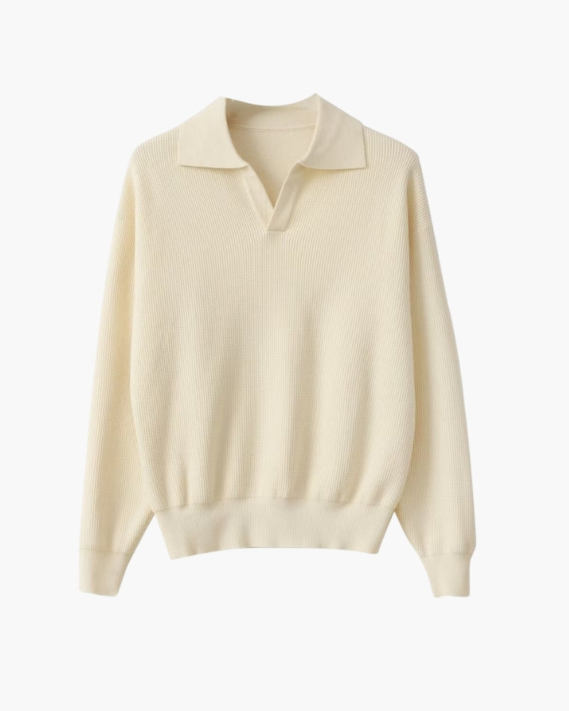 Textured Knit Polo Sweater